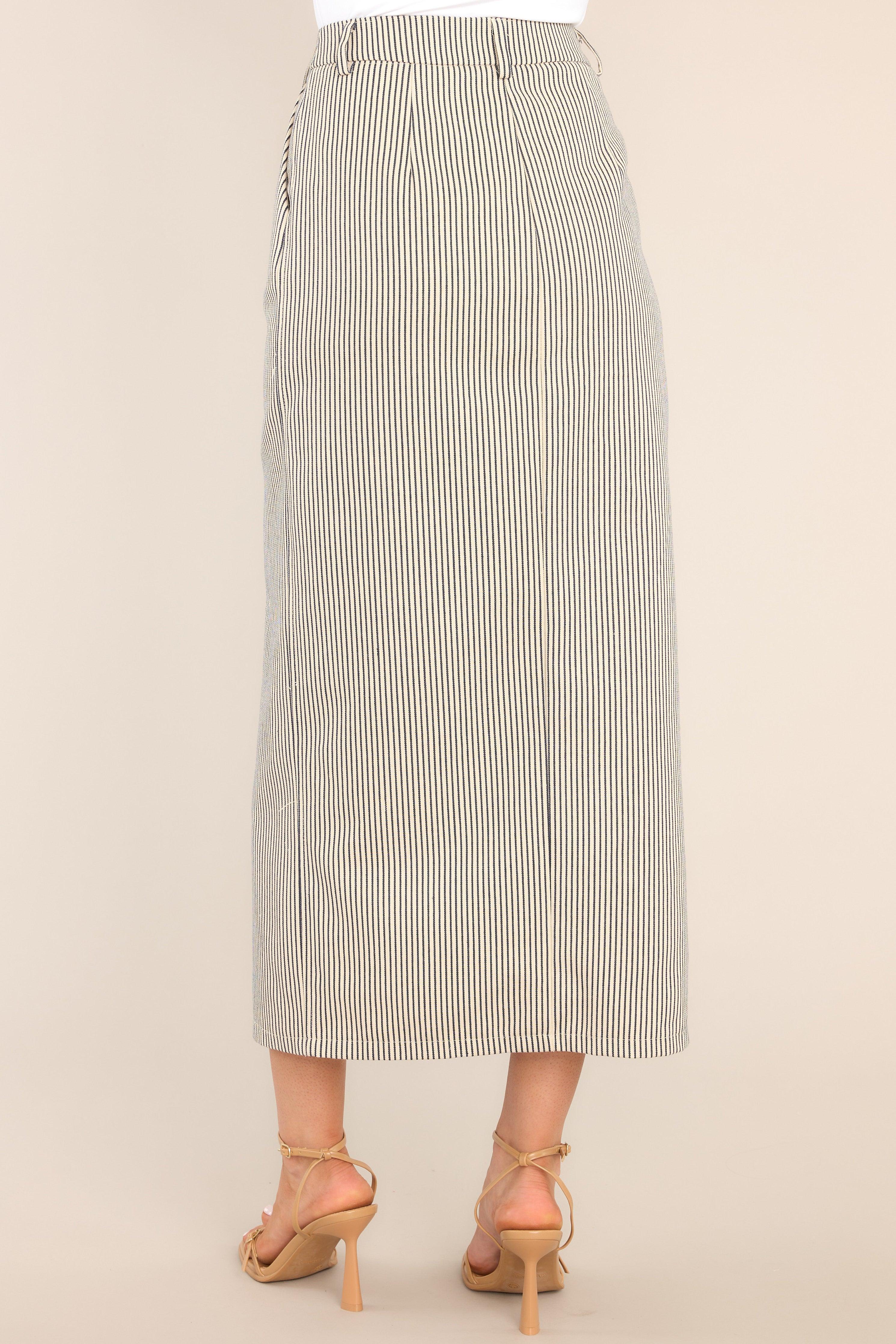 Change It Up Natural & Navy Stripe Maxi Skirt Beige Product Image