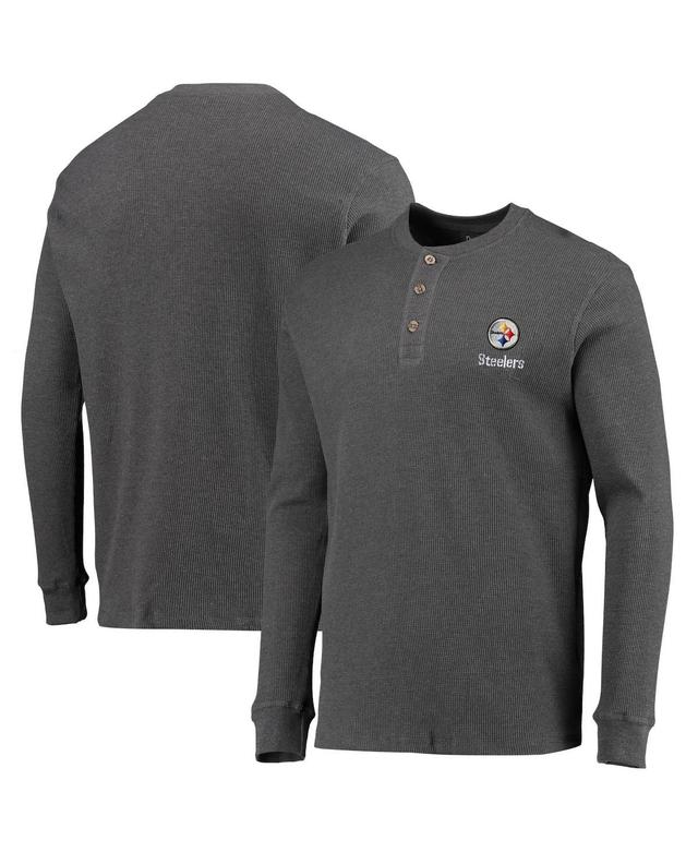 Men's Dunbrooke Heathered Gray Pittsburgh Steelers Logo Maverick Thermal Henley Long Sleeve T-Shirt Product Image