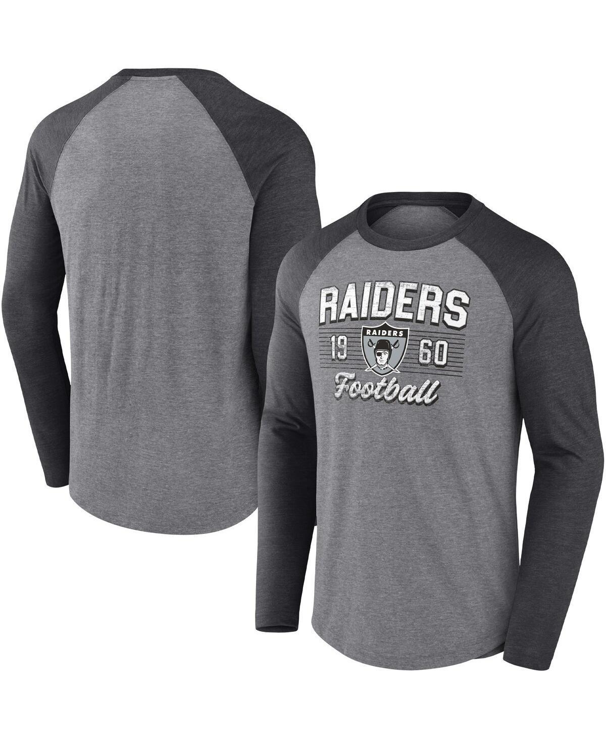 Mens Fanatics Branded Heathered Gray/Heathered Charcoal Las Vegas Raiders Weekend Casual Raglan Tri-Blend Long Sleeve T-Shirt Product Image