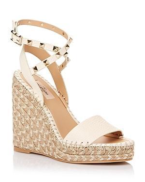 Valentino Garavani Womens Rockstud Double Espadrille Metallic Wedge Sandals Product Image