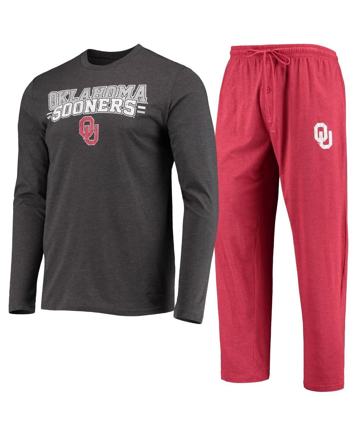 Mens Concepts Sport Crimson/Heathered Charcoal Oklahoma Sooners Meter Long Sleeve T-Shirt & Pants Sleep Set Product Image