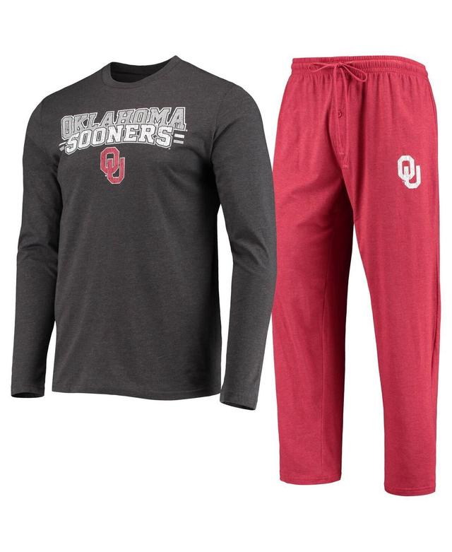 Mens Concepts Sport Crimson/Heathered Charcoal Oklahoma Sooners Meter Long Sleeve T-Shirt & Pants Sleep Set Grey Product Image