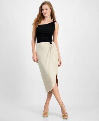 Guess Womens Cristina Ribbed Side-Slit Midi Skirt Product Image