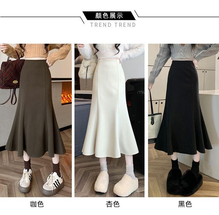 High Rise Plain Midi A-Line Skirt Product Image