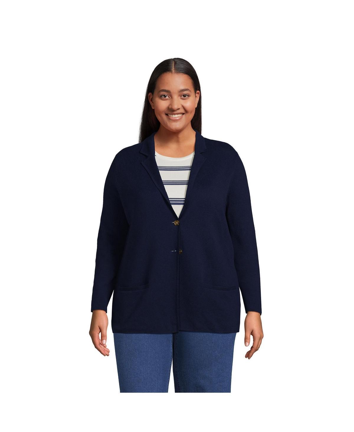 Plus Size Lands End Sweater Blazer, Womens Deep Blue Product Image