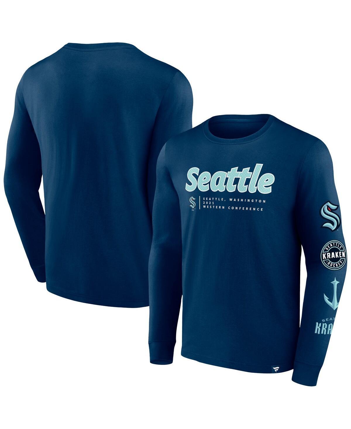 Mens Fanatics Deep Sea Blue Seattle Kraken Strike the Goal Long Sleeve T-shirt Product Image