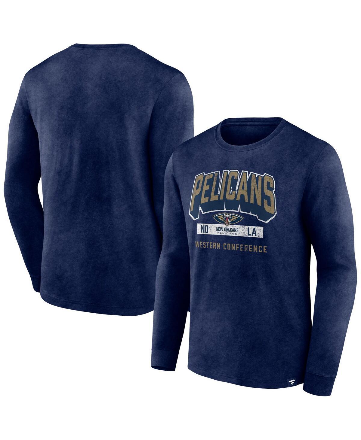 Mens Fanatics Heather Navy Distressed New Orleans Pelicans Front Court Press Snow Wash Long Sleeve T-shirt Product Image