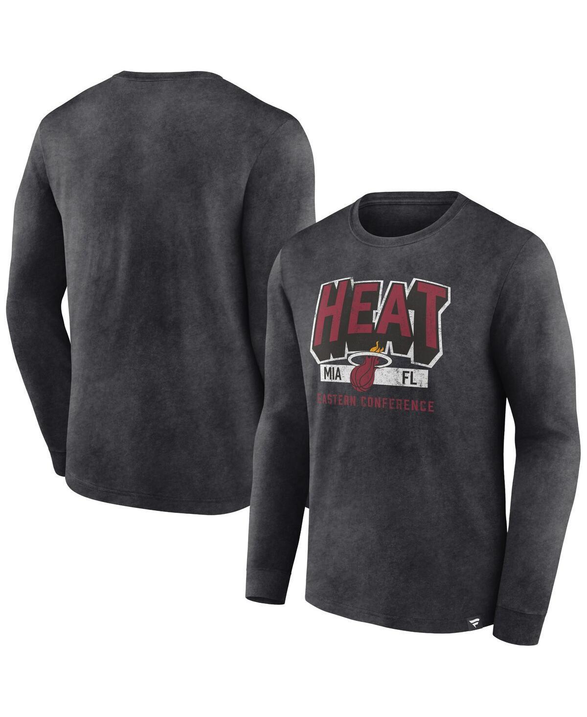 Mens Fanatics Branded Heather Charcoal Miami Heat Front Court Press Snow Wash Long Sleeve T-Shirt Product Image