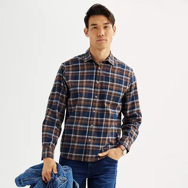 Mens Apt. 9 Premier Flex Slim-Fit Flannel Button-Down Shirt Black Sangria Product Image