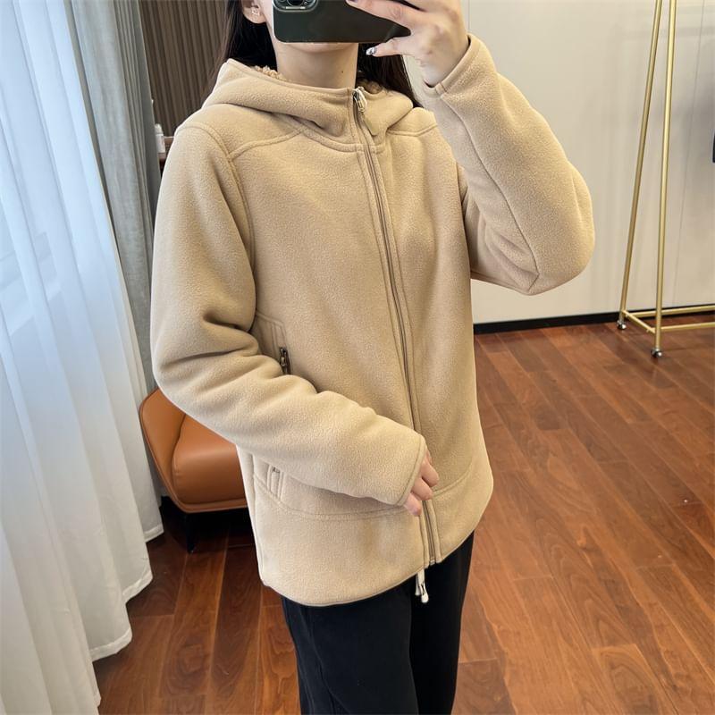 Two Way Long Sleeve Fleece Lined Zip-Up Hoodie Product Image