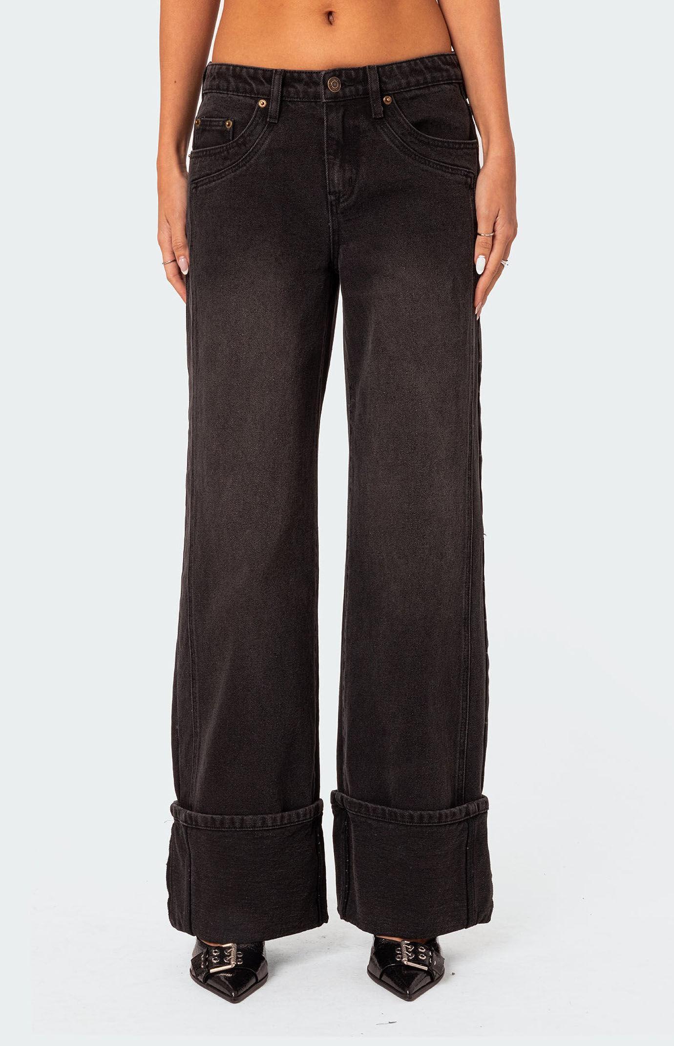 Edikted Women's Vesper Cuffed Low Rise Jeans Product Image