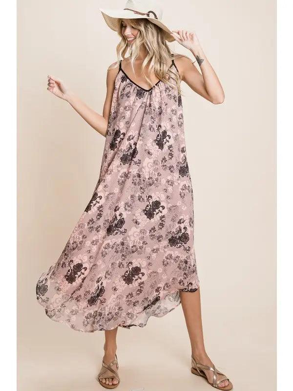 Pink and Black Lace Floral Dress Female Product Image