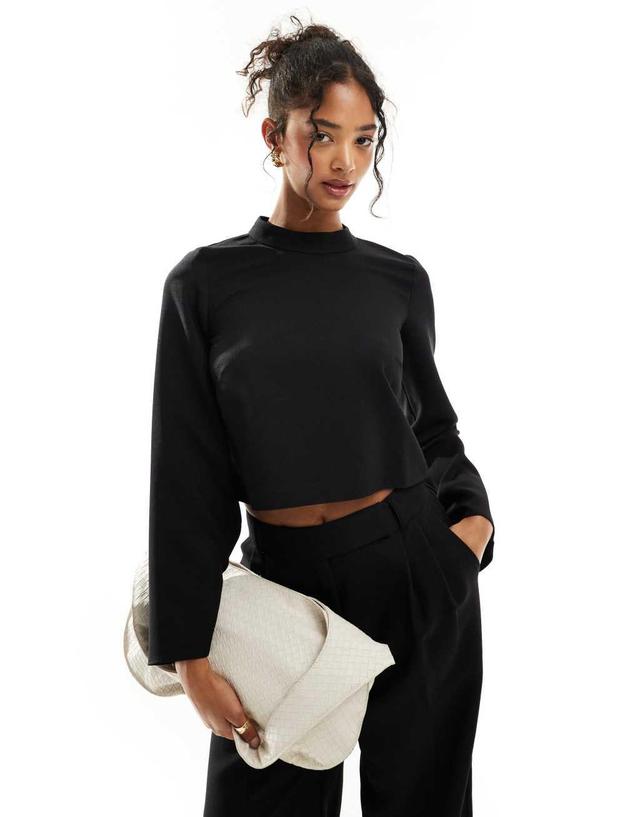 Closet London high neck fluted sleeve top in black - part of a set Product Image