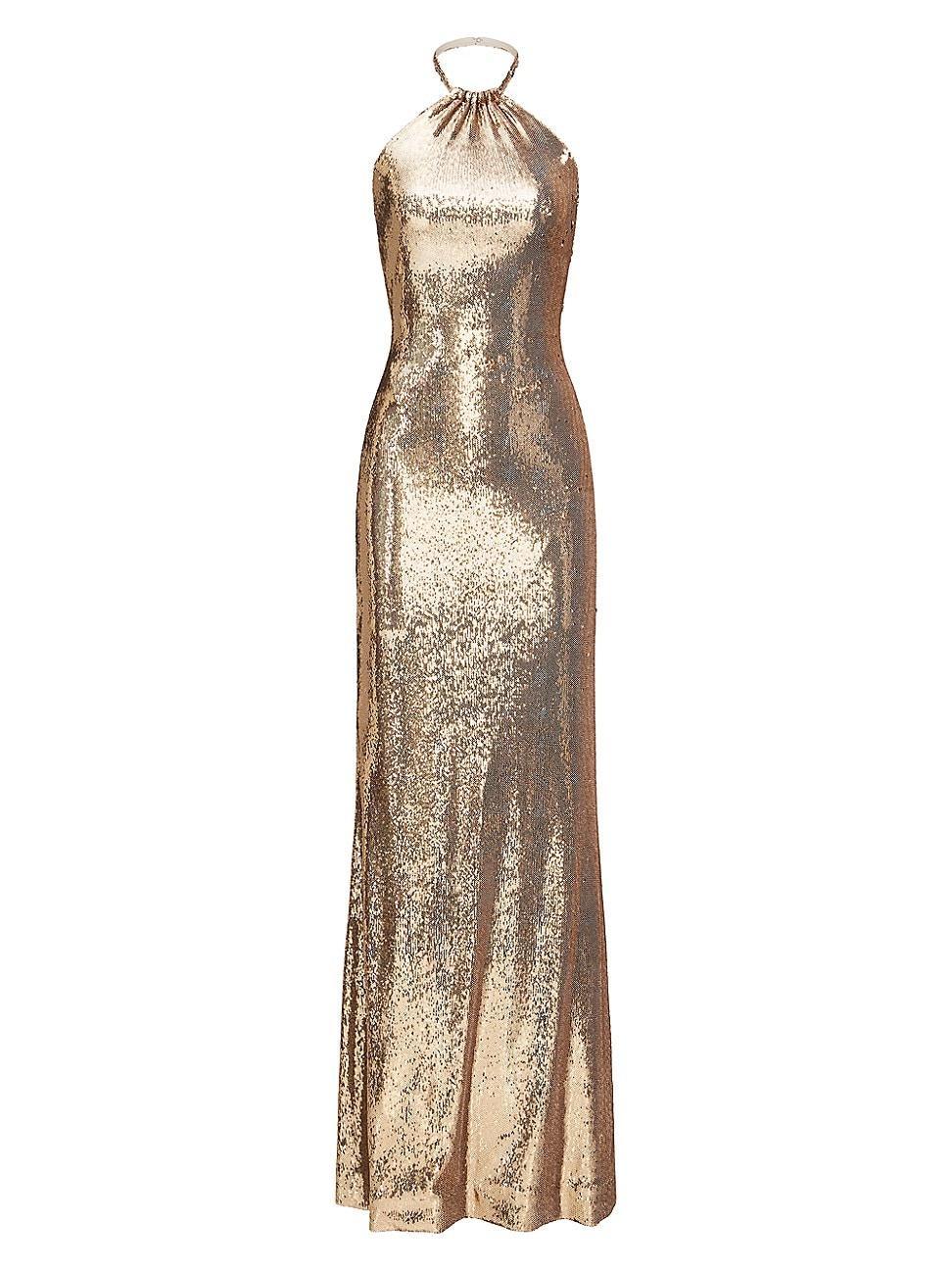 Womens Jun Sequined Halter Gown Product Image