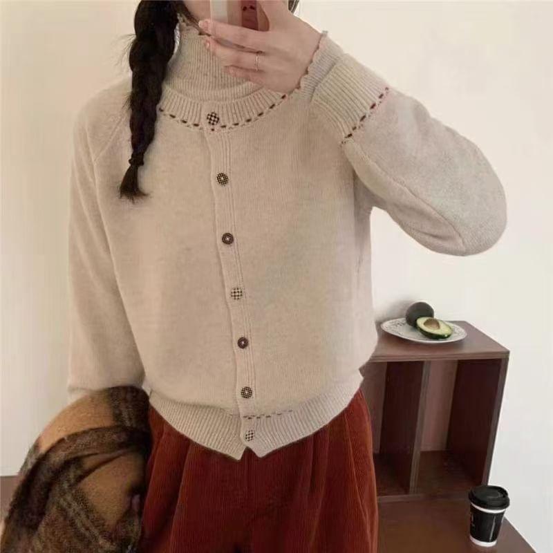 Round Neck Stitching Button Up Cardigan Product Image