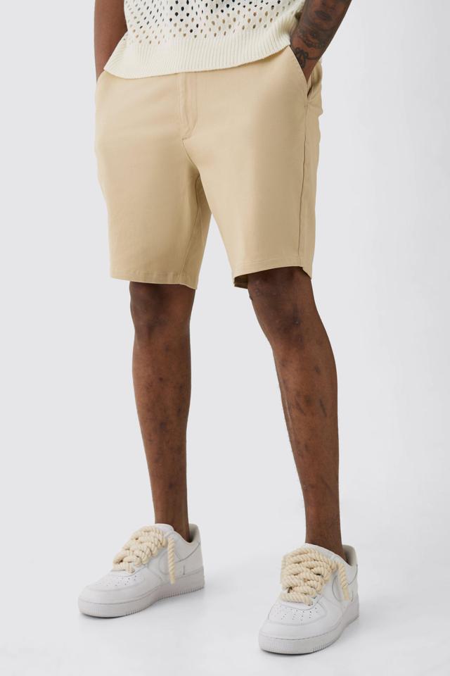 Tall Fixed Waist Stone Skinny Fit Chino Shorts | boohooMAN USA Product Image