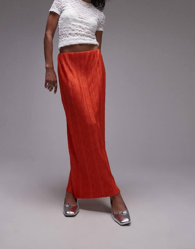 Topshop plisse midi skirt in red Product Image