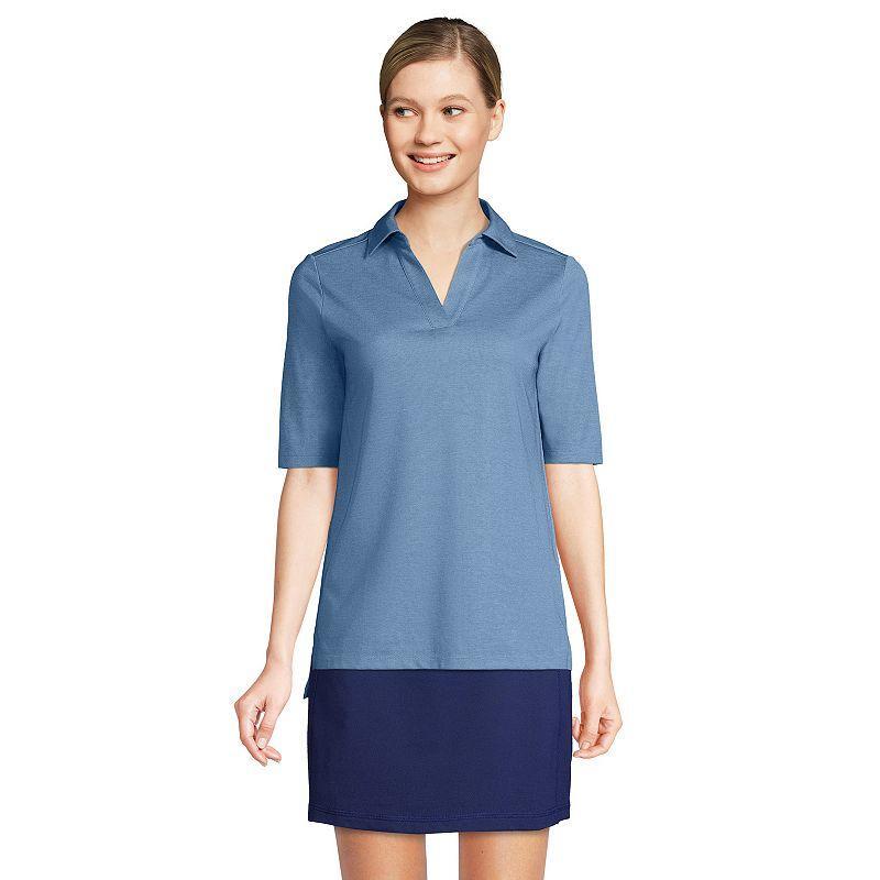 Womens Lands End Performance Elbow Sleeve Pique Polo Top Baltic Blue Product Image