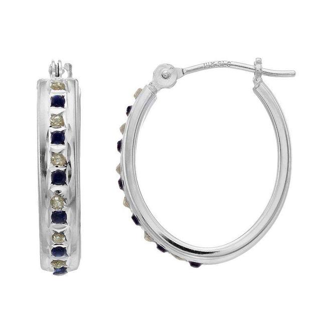 Diamond Fascination 14k White Gold Sapphire & Diamond Accent Oval Hoop Earrings, Womens Product Image