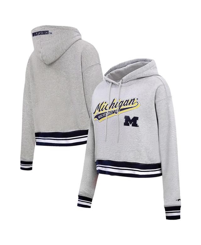 Womens Pro Standard Heather Gray Michigan Wolverines Script Tail Fleece Cropped Pullover Hoodie Product Image