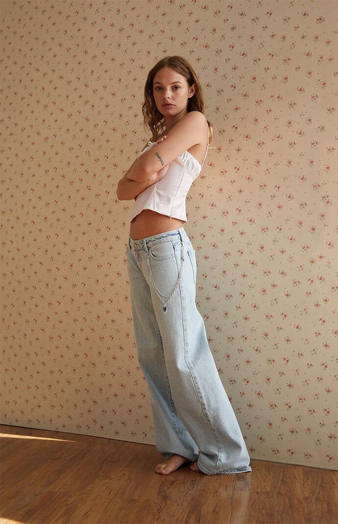 Women's Eco Light Indigo Chain Low Rise Wide Leg Jeans Product Image