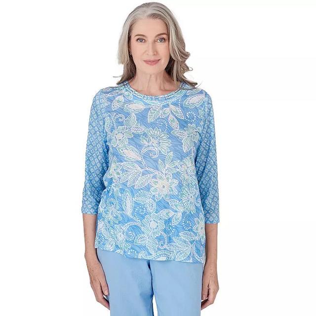 Womens Alfred Dunner Batik Floral Print Crewneck 3/4-Sleeve Top Product Image