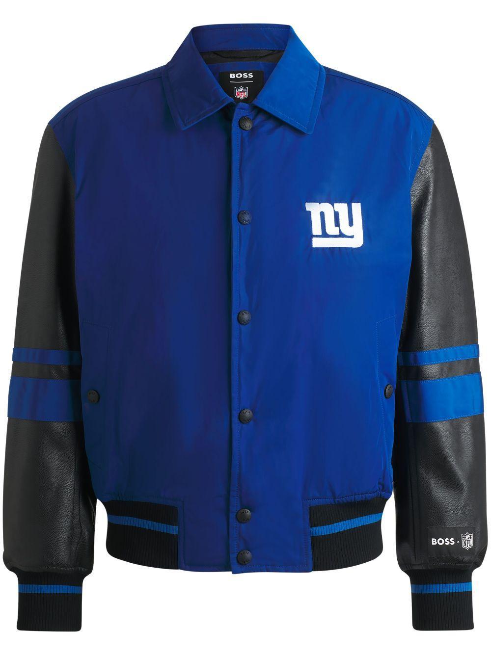 HUGO BOSS Boss X Nfl Mixed-material Jacket With Faux-leather Sleeves In Giants Product Image