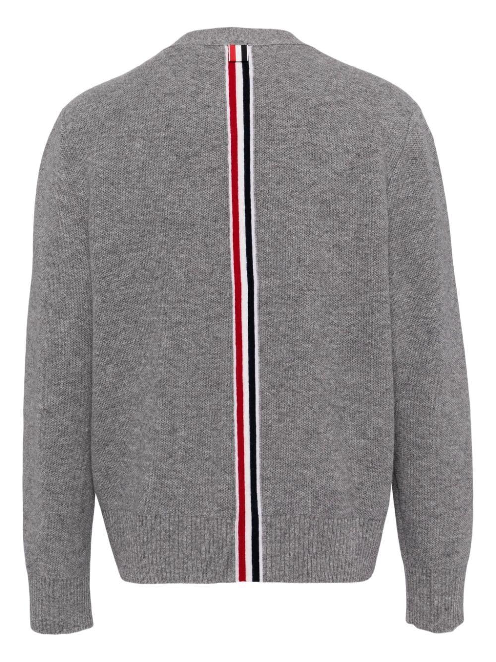 THOM BROWNE Stripe-trim Virgin-wool Cardigan In Grey Product Image