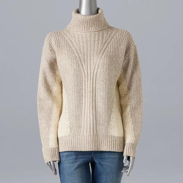 Womens Simply Vera Vera Wang Color Block Ribbed Turtleneck Sweater Product Image