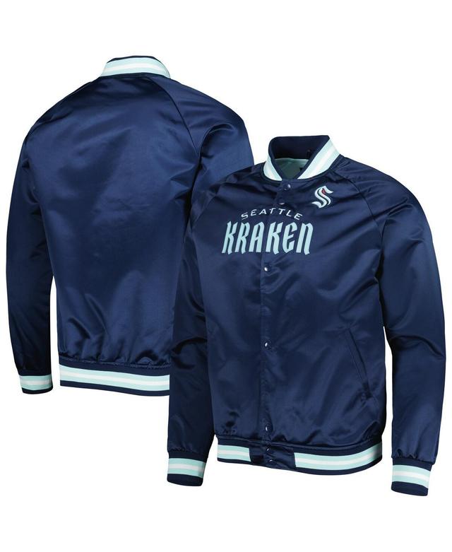 Mens Mitchell & Ness Deep Sea Blue Seattle Kraken Satin Full-Snap Raglan Varsity Jacket Krk Blue Product Image