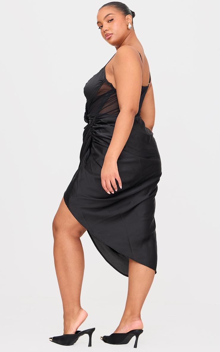 Plus Black Lace Insert Cup Detail Ruched Side Midi Dress Product Image