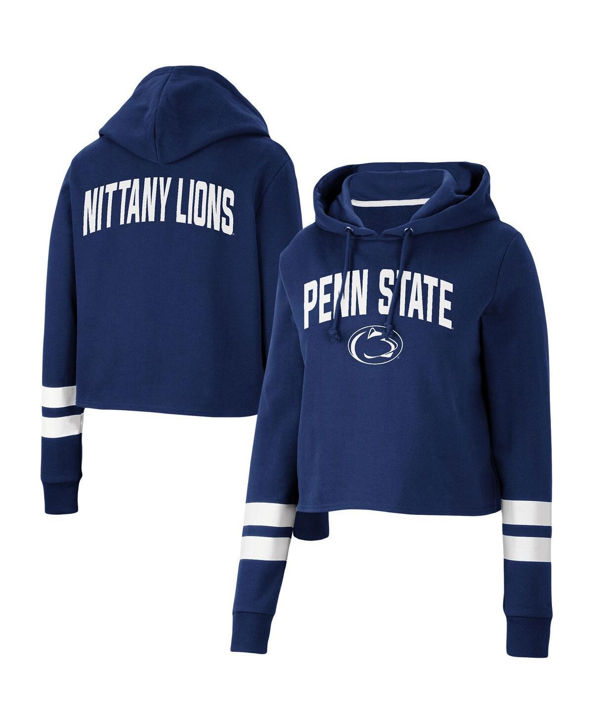 Womens Colosseum Navy Penn State Nittany Lions Throwback Stripe Cropped Pullover Hoodie Product Image