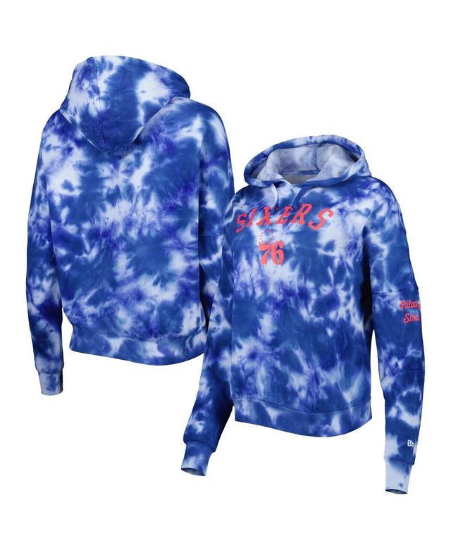 Womens New Era Royal Philadelphia 76ers Brushed Cotton Tie-Dye Pullover Hoodie Product Image