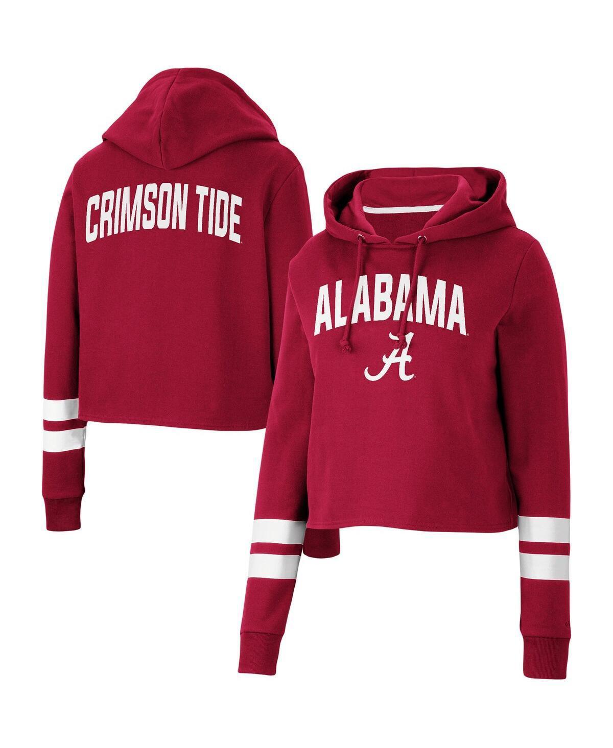 Womens Colosseum Crimson Alabama Crimson Tide Throwback Stripe Cropped Pullover Hoodie Product Image