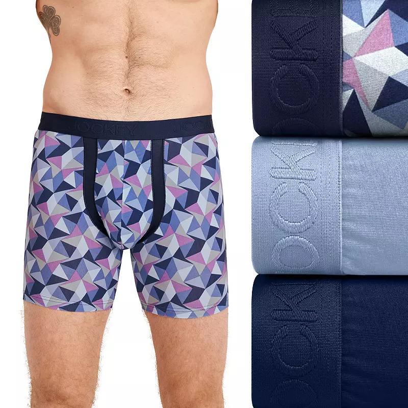 Mens Jockey 3-Pack Chafe Proof Pouch Cotton Stretch Boxer 5 Boxer Brief, Mens Brt Blue Product Image