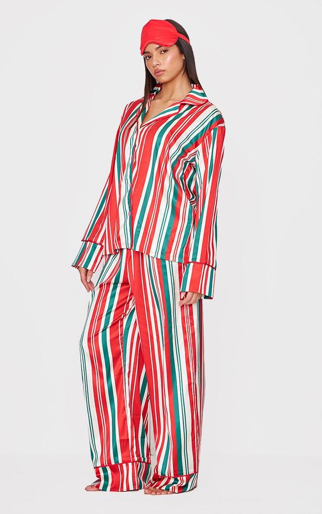 Red Chunky Stripe Satin Long PJ Set Product Image