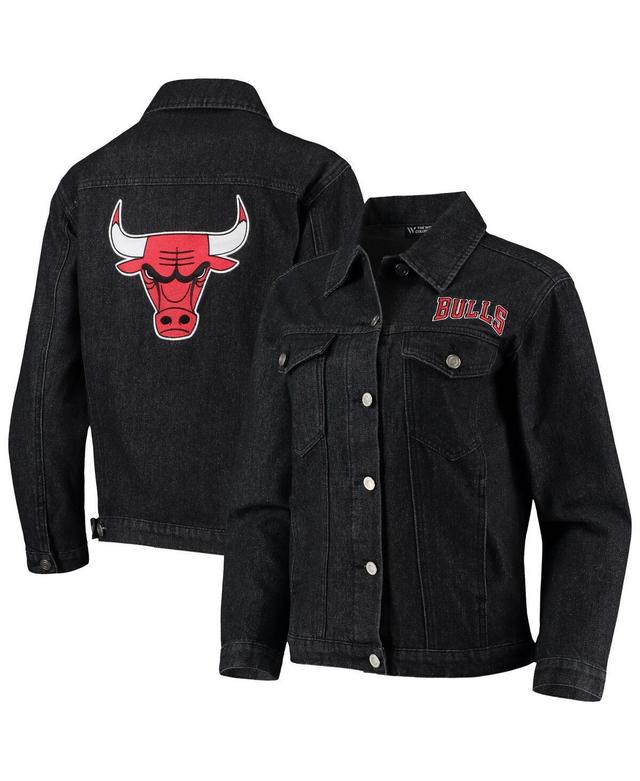 Womens The Wild Collective Black Chicago Bulls Patch Denim Button-Up Jacket Product Image