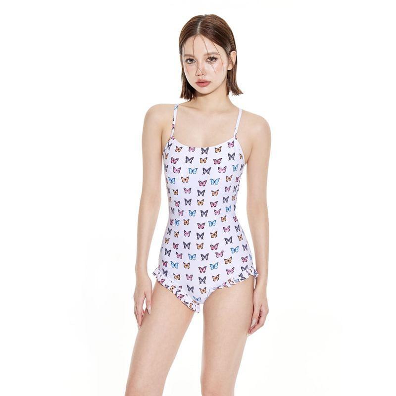 Spaghetti Strap Butterfly Pattern Swimsuit Product Image