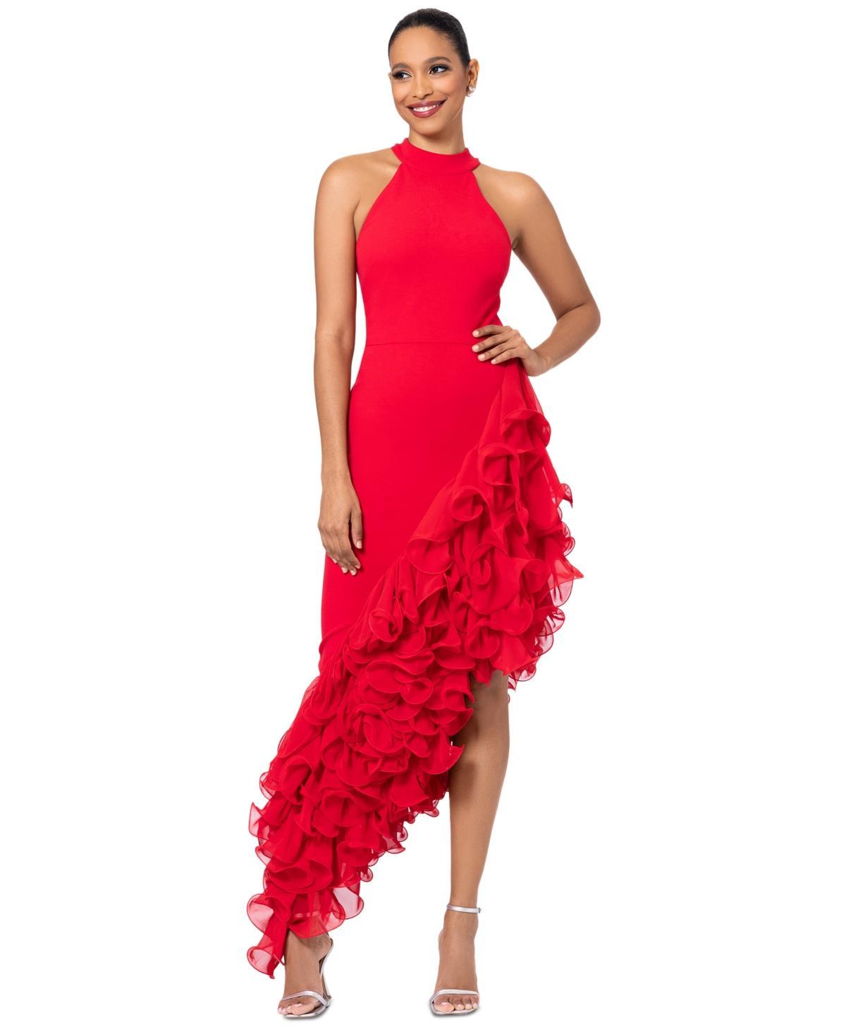 Betsy & Adam Ruffle Detail Asymmetric Body-Con Ponte Gown Product Image