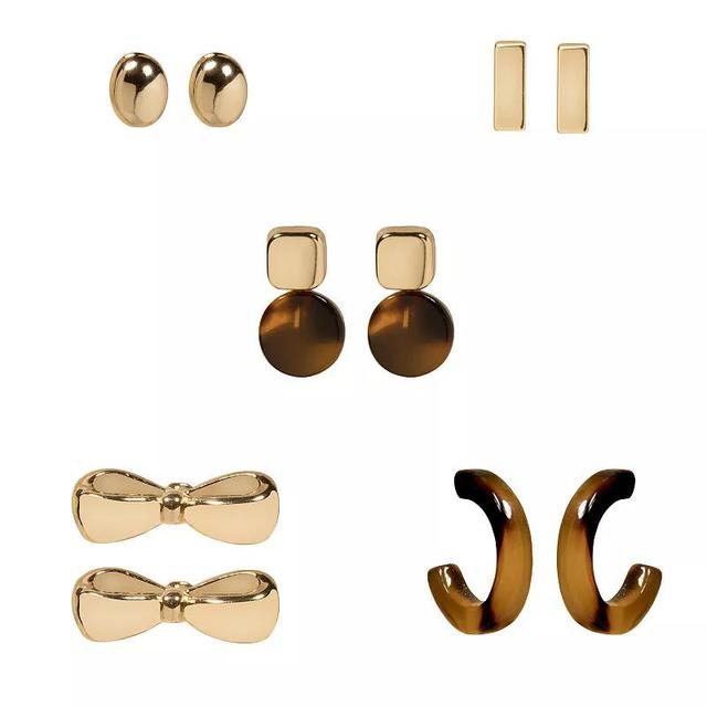 LC Lauren Conrad Gold Tone Tortoise Acetate 5-Piece Stud Earring Set, Womens, Brown Product Image