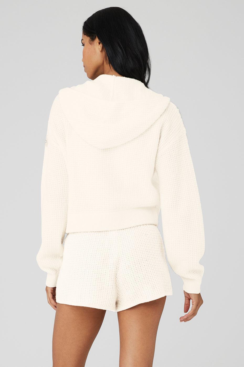 Alo Yoga | Cashmere Plush Waffle Full Zip Hoodie White Product Image