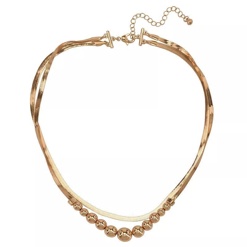 Gold Tone Herringbone Chain & Beaded Strand Necklace, Womens, None Product Image