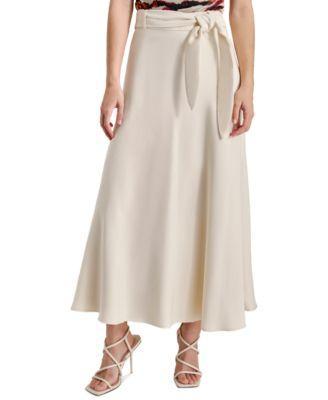 Women's Solid Tie-Waist Size-Zip Midi Skirt Product Image