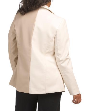 Long Sleeve Color Block Faux Leather Blazer for Women | Polyester/Cotton Product Image