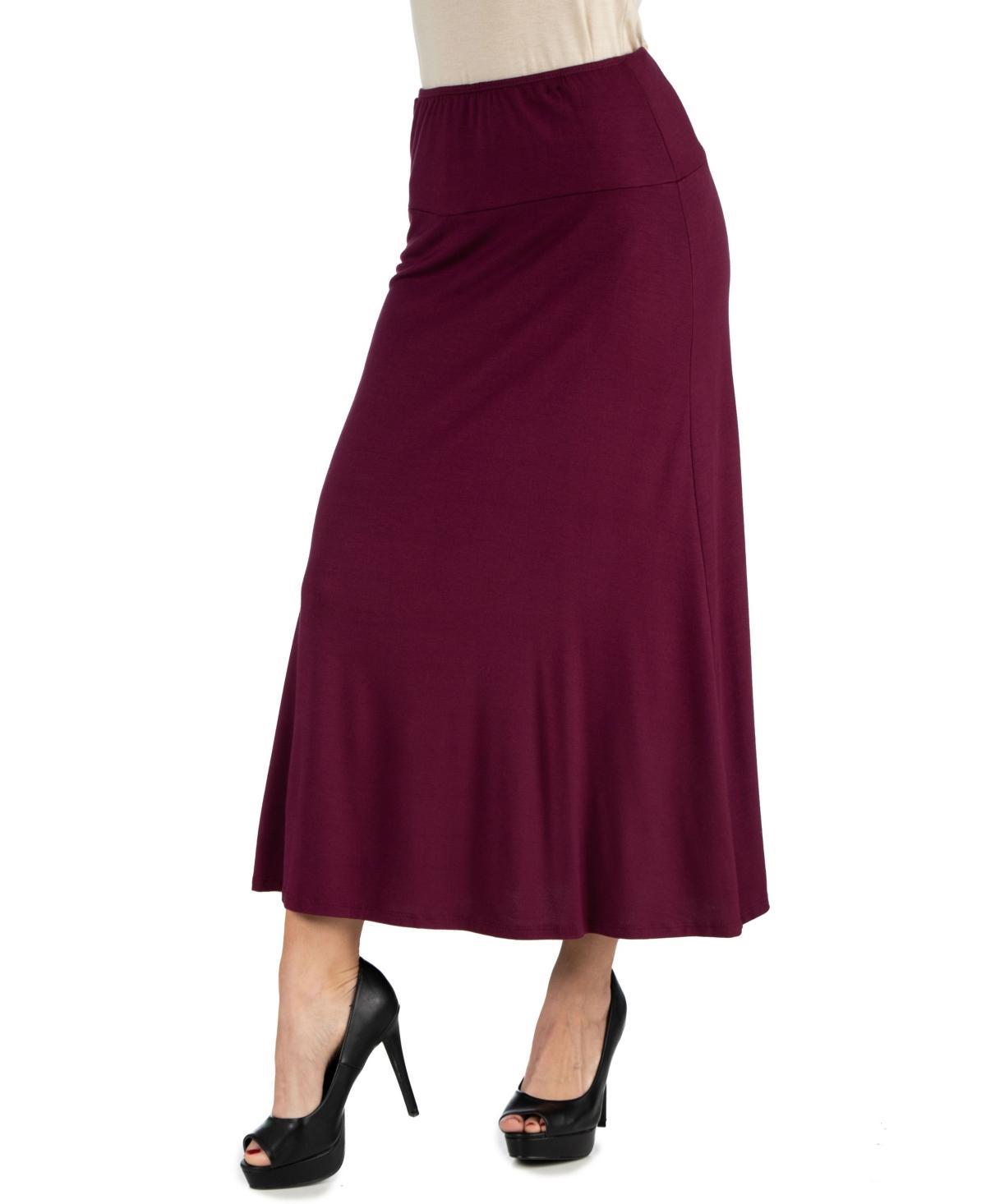 24Seven Comfort Apparel Women Elastic Waist Solid Color Maxi Skirt Product Image