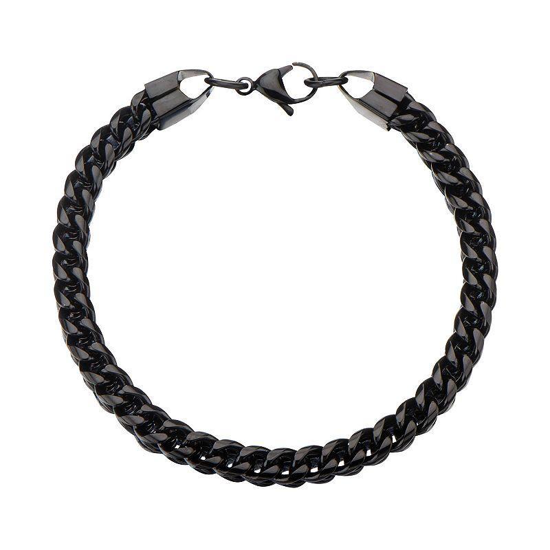 Mens Black Stainless Steel Rounded Franco Chain Bracelet Product Image