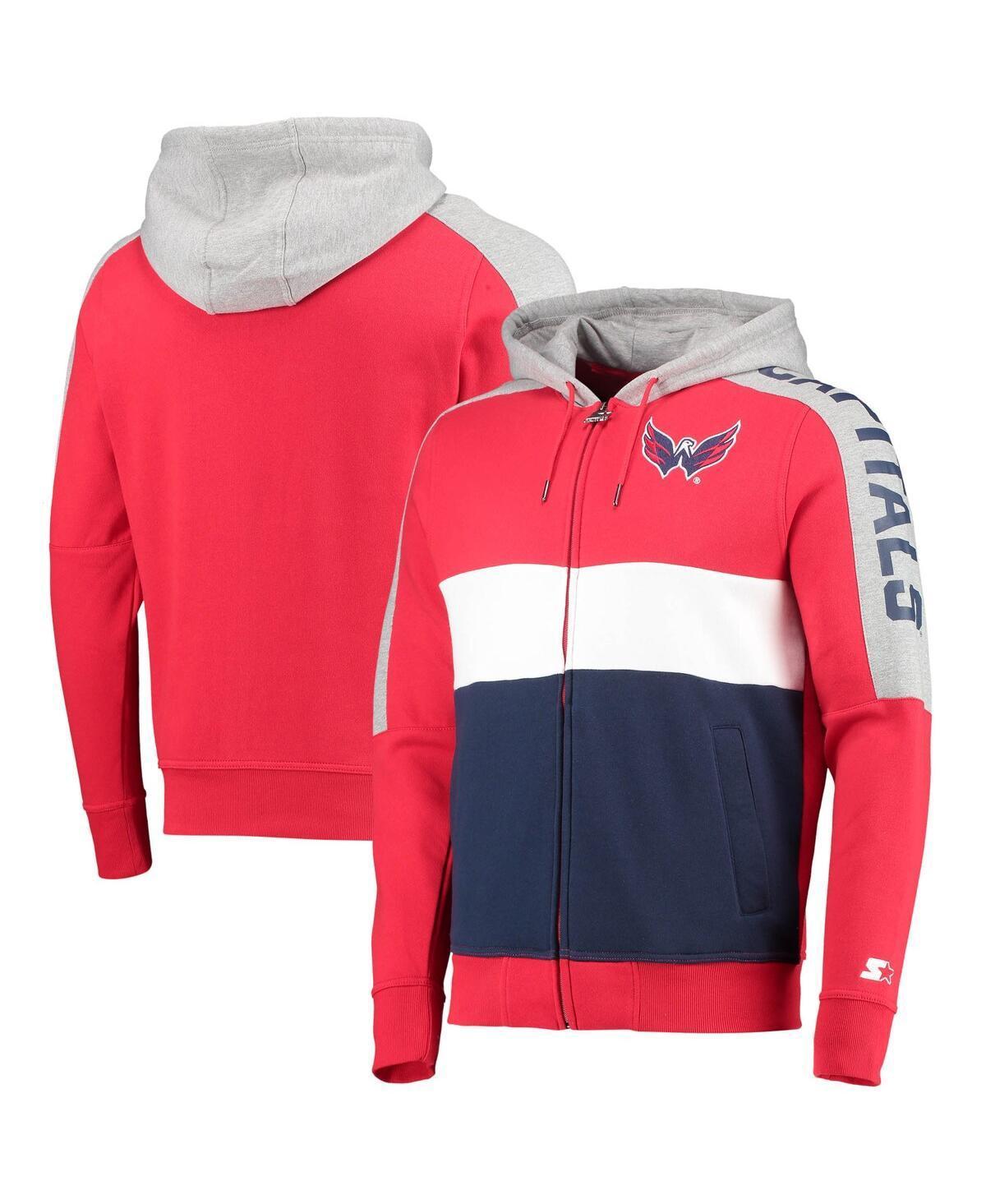 Mens Starter /Navy Washington Capitals Playoffs Color Block Full-Zip Hoodie Product Image