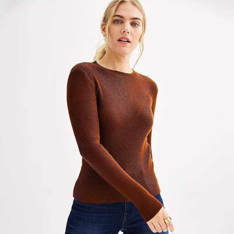 Petite Nine West Crewneck Rib Pullover, Womens Product Image