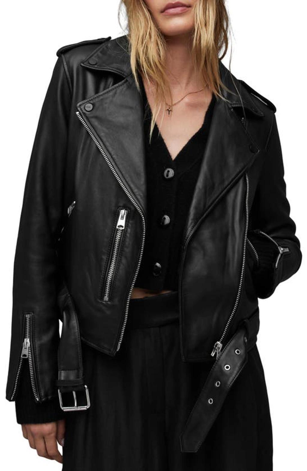 Black Leather Balfern Biker Jacket product image