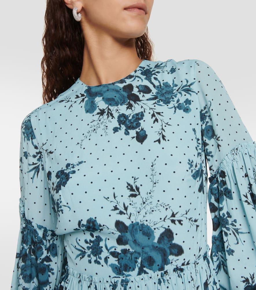 Floral Tiered Crêpe Minidress In Blue Product Image